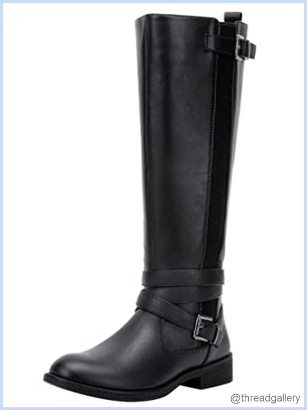 Knee High Riding Boots Faux Leather Low Block Heel Tall Zip Boots